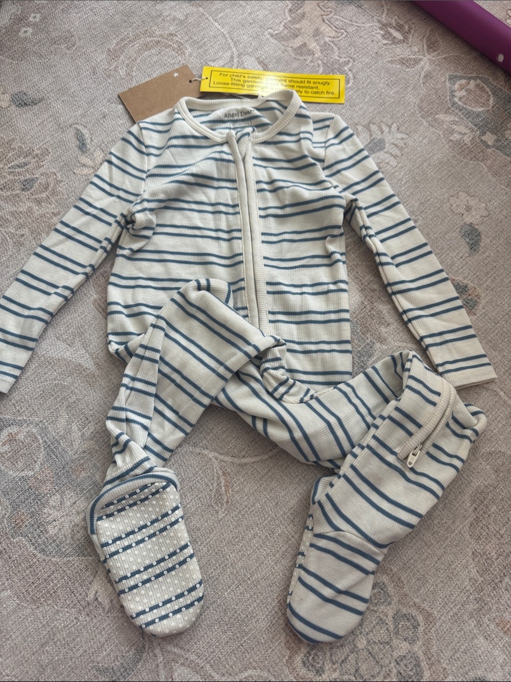 New Angel Dear Striped One-Piece 2way Zipper Footed Pajamas 12m-18m